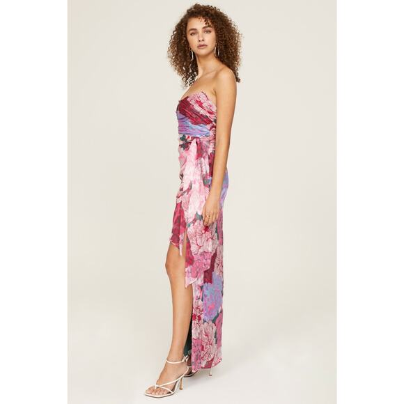 HUTCH Purple Pink Floral Drape Front Strapless Julietta Maxi Gown size 4 - Picture 10 of 14
